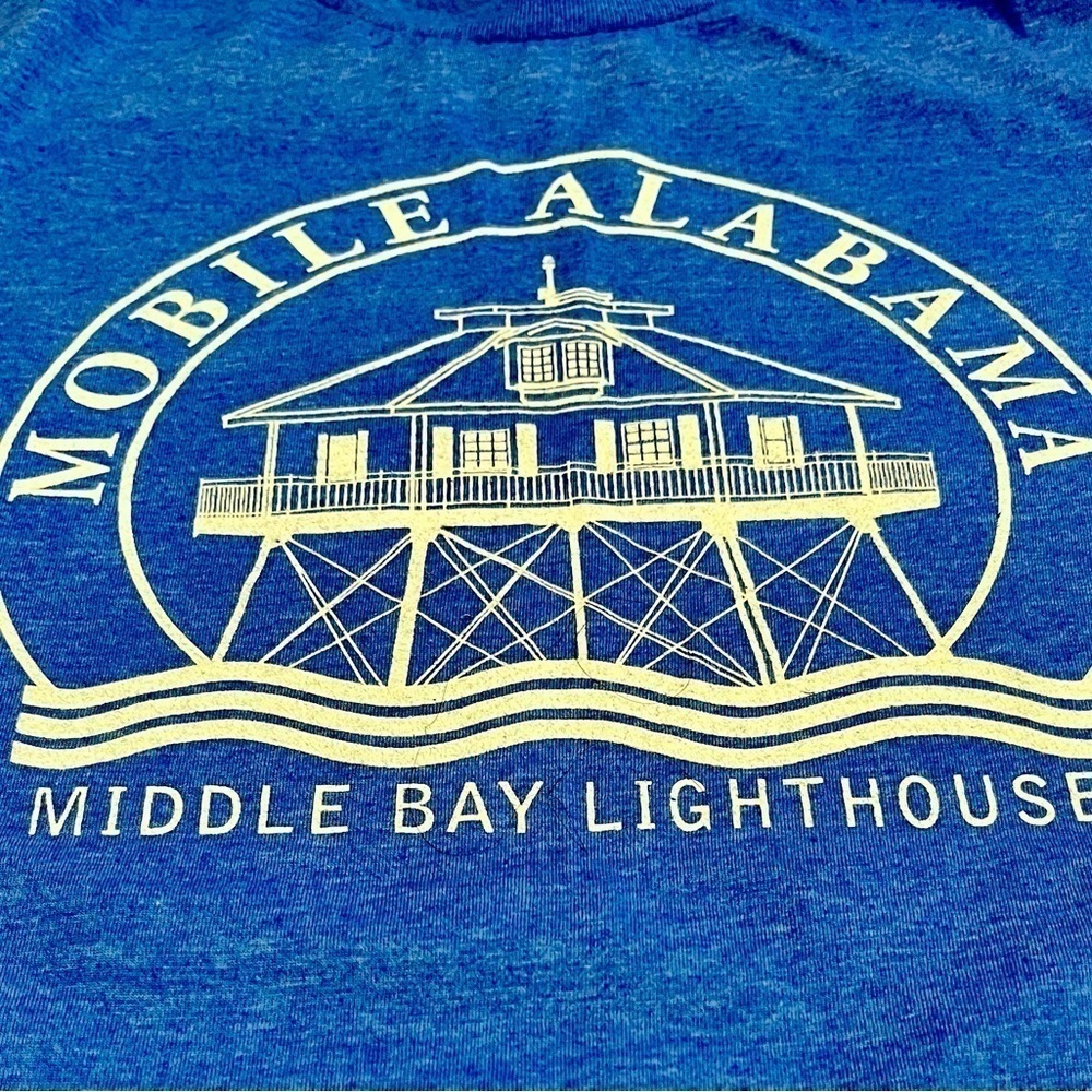 Mobile Alabama Middle Bay Lighthouse Graphic Tee M Unisex Carolina Blue Retro